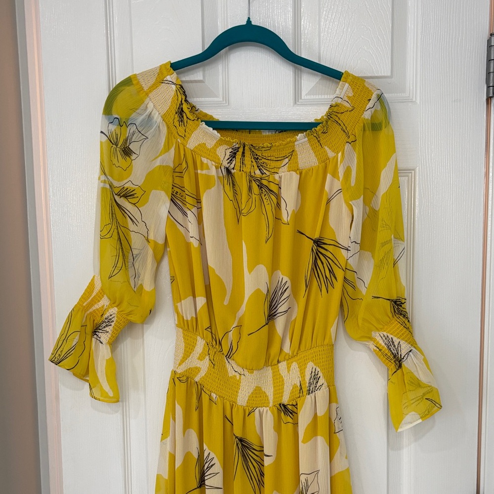 Chico's Yellow Floral Long Sleeve Dress